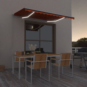Berkfield Manual Retractable Awning with LED 300x250 cm Orange and Brown
