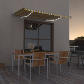 Berkfield Manual Retractable Awning with LED 300x250 cm Yellow and White