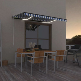 Berkfield Manual Retractable Awning with LED 350x250 cm Blue and White