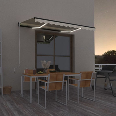 Berkfield Manual Retractable Awning with LED 350x250 cm Cream