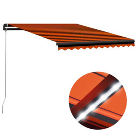 Berkfield Manual Retractable Awning with LED 350x250 cm Orange and Brown