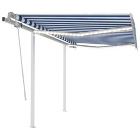 Berkfield Manual Retractable Awning with LED 3x2.5 m Blue and White
