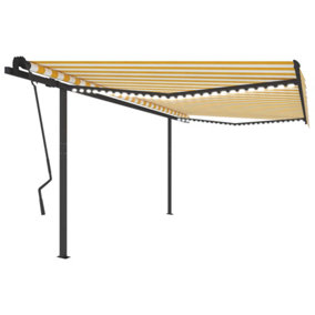 Berkfield Manual Retractable Awning with LED 4.5x3.5 m Yellow and White