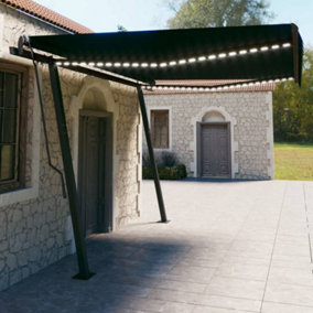 Berkfield Manual Retractable Awning with LED 4.5x3 m Anthracite