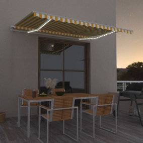 Berkfield Manual Retractable Awning with LED 450x300 cm Yellow and White