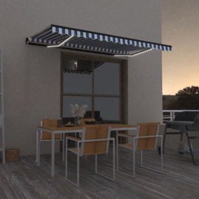 Berkfield Manual Retractable Awning with LED 450x350 cm Blue and White