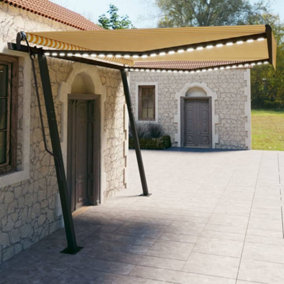 Berkfield Manual Retractable Awning with LED 4x3 m Yellow and White