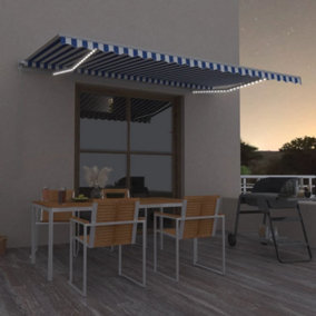 Berkfield Manual Retractable Awning with LED 500x350 cm Blue and White