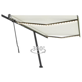 Berkfield Manual Retractable Awning with LED 500x350 cm Cream