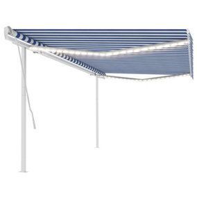 Berkfield Manual Retractable Awning with LED 5x3.5 m Blue and White