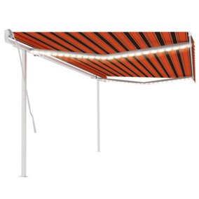 Berkfield Manual Retractable Awning with LED 5x3 m Orange and Brown
