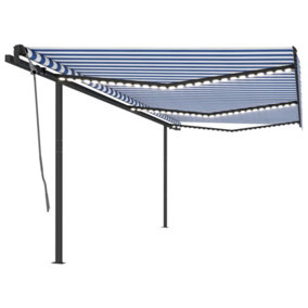 Berkfield Manual Retractable Awning with LED 6x3.5 m Blue and White