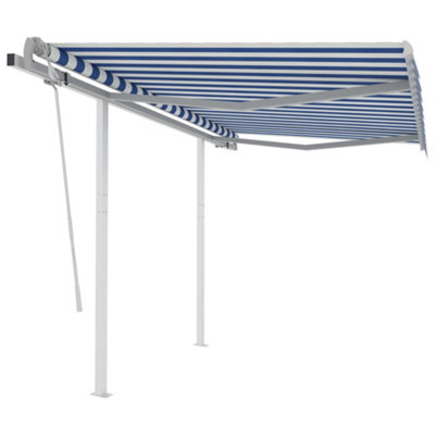 Berkfield Manual Retractable Awning with Posts 3x2.5 m Blue and White