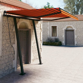 Berkfield Manual Retractable Awning with Posts 3x2.5 m Orange and Brown