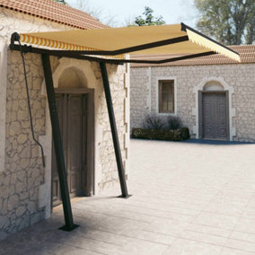 Berkfield Manual Retractable Awning with Posts 3x2.5 m Yellow and White
