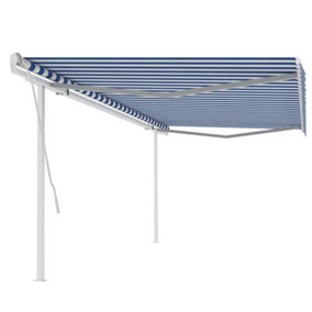 Berkfield Manual Retractable Awning with Posts 5x3.5 m Blue and White