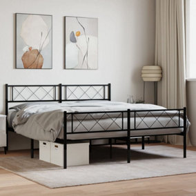 Berkfield Metal Bed Frame with Headboard and Footboard Black 5FT King Size