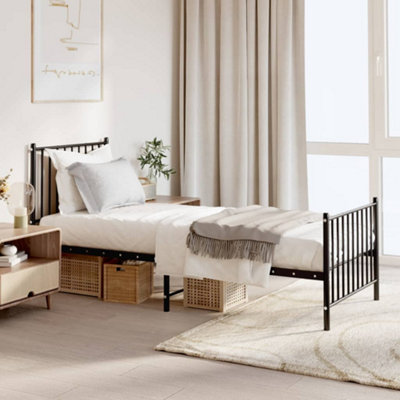 Berkfield Metal Bed Frame with Headboard and Footboard Black 75x190 cm 2FT6 Small Single