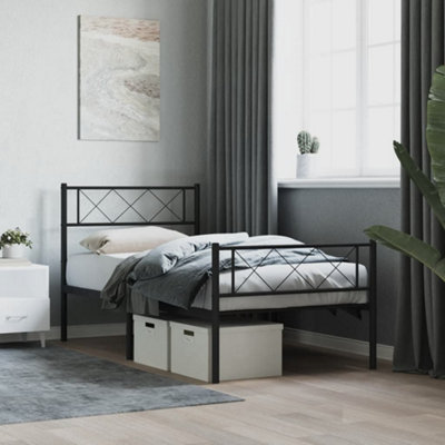 Berkfield Metal Bed Frame with Headboard and Footboard Black 90x190 cm 3FT Single