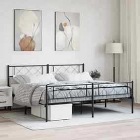 Berkfield Metal Bed Frame with Headboard and Footboard Black Super King Size