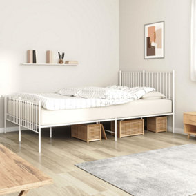 Berkfield Metal Bed Frame with Headboard and Footboard White 150x200 cm 5FT King Size