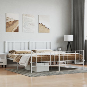 Berkfield Metal Bed Frame with Headboard and Footboard White 180x200 cm 6FT Super King