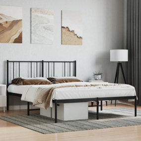 Berkfield Metal Bed Frame with Headboard Black 120x190 cm 4FT Small Double