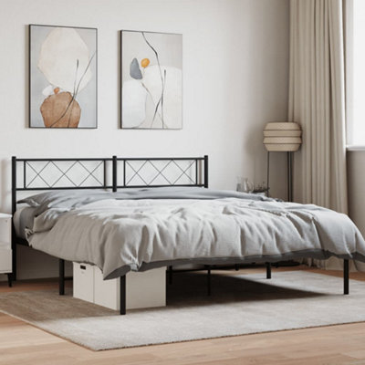 Berkfield Metal Bed Frame with Headboard Black 5FT King Size