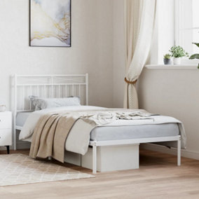 Berkfield Metal Bed Frame with Headboard White 100x190 cm