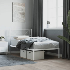 Berkfield Metal Bed Frame with Headboard White 100x200 cm