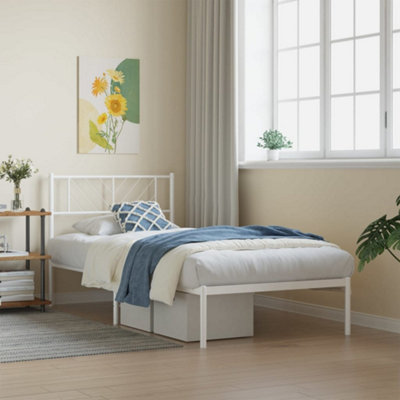 Berkfield Metal Bed Frame with Headboard White 107x203 cm | DIY at B&Q