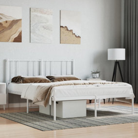 Berkfield Metal Bed Frame with Headboard White 120x190 cm 4FT Small Double