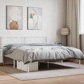 Berkfield Metal Bed Frame with Headboard White 120x190 cm 4FT Small Double