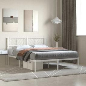 Berkfield Metal Bed Frame with Headboard White 120x190 cm