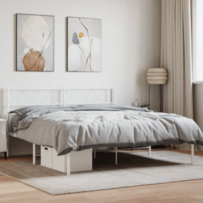 Berkfield Metal Bed Frame with Headboard White 135x190 cm 4FT6 Double
