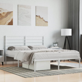 Berkfield Metal Bed Frame with Headboard White 150x200 cm 5FT King Size