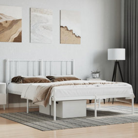 Berkfield Metal Bed Frame with Headboard White 160x200 cm