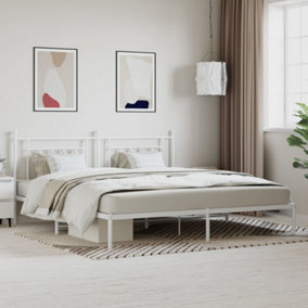 Berkfield Metal Bed Frame with Headboard White 193x203 cm