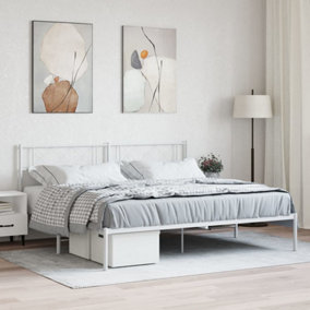Berkfield Metal Bed Frame with Headboard White 193x203 cm