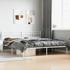 Berkfield Metal Bed Frame with Headboard White 200x200 cm