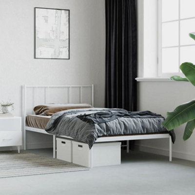 Berkfield Metal Bed Frame with Headboard White 75x190 cm 2FT6 Small Single