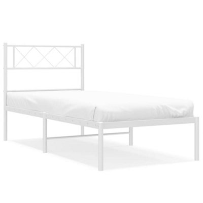 Berkfield Metal Bed Frame with Headboard White 75x190 cm 2FT6 Small Single