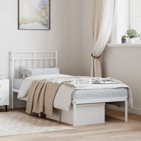 Berkfield Metal Bed Frame with Headboard White 75x190 cm