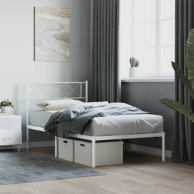 Berkfield Metal Bed Frame with Headboard White 90x190 cm 3FT Single