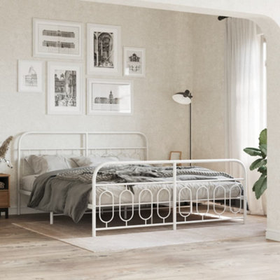Berkfield Metal Bed Frame without Mattress with Footboard White 180x200cm
