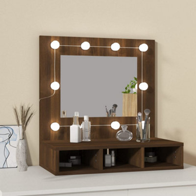 Berkfield Mirror Cabinet with LED Brown Oak 60x31.5x62 cm