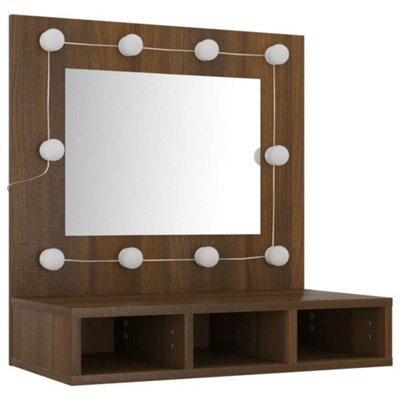 Berkfield Mirror Cabinet with LED Brown Oak 60x31.5x62 cm