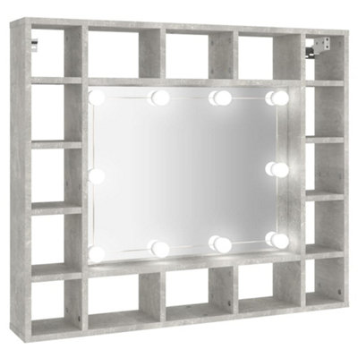 Berkfield Mirror Cabinet with LED Concrete Grey 91x15x76.5 cm