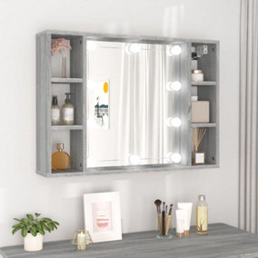 Berkfield Mirror Cabinet with LED Grey Sonoma 76x15x55 cm