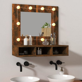Berkfield Mirror Cabinet with LED Smoked Oak 60x31.5x62 cm